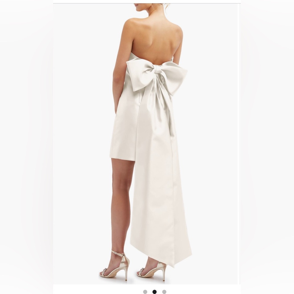 Alfred Sung Oversize Bow Back Strapless Mini Dress Size 8 Regular Ivory - Picture 2 of 12